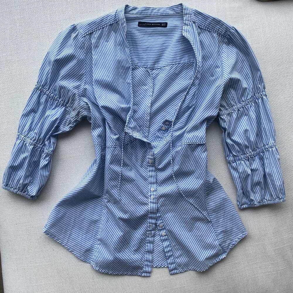 vintage zara woman blue striped button up v neck